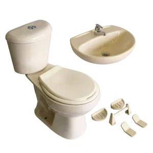 COMBO TAIRONA PLUS S/P BONE ROMA(TAZA+TANQUE TAIRONA C/G+CUBIERTA+LAVAMANOS OCEANO C/G+ACC#5 PZS)