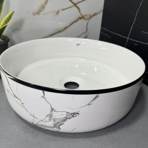 LAVAMANOS REDONDO SOBREPONER 36CM BLANCO MARMOLIZADO