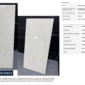 PARED MARMOL CANARIAS FD BEIGE 24.5X50 CAL 1 CJX1.59M2X13LOZ